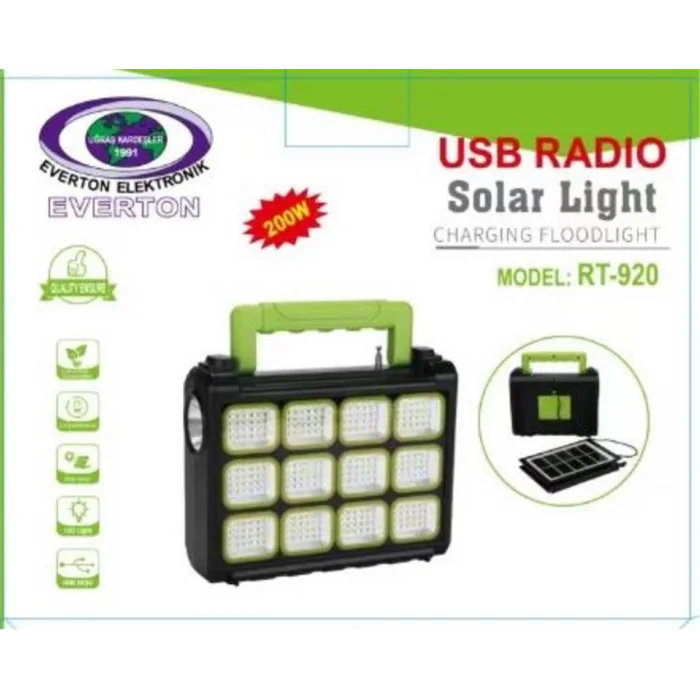 Everton Rt-920 Şarjlı 200w Solar Panelli Projektör (Radyolu)