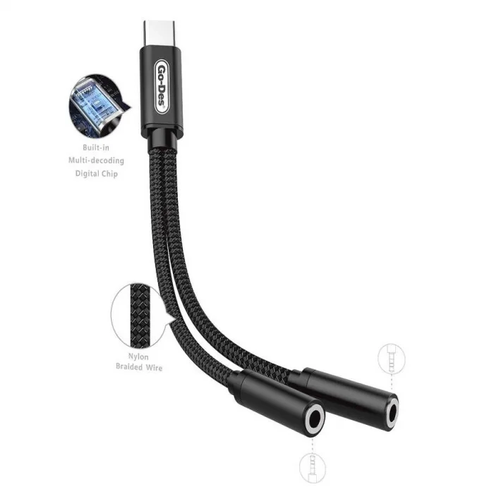 Go Des GD-UC037 Type-C To Double 3.5mm Dönüştürücü