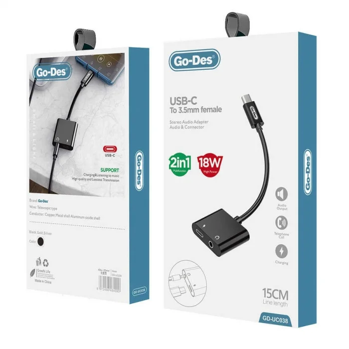 Go Des GD-UC038 Type-C Şarj ve Ses Adaptörü