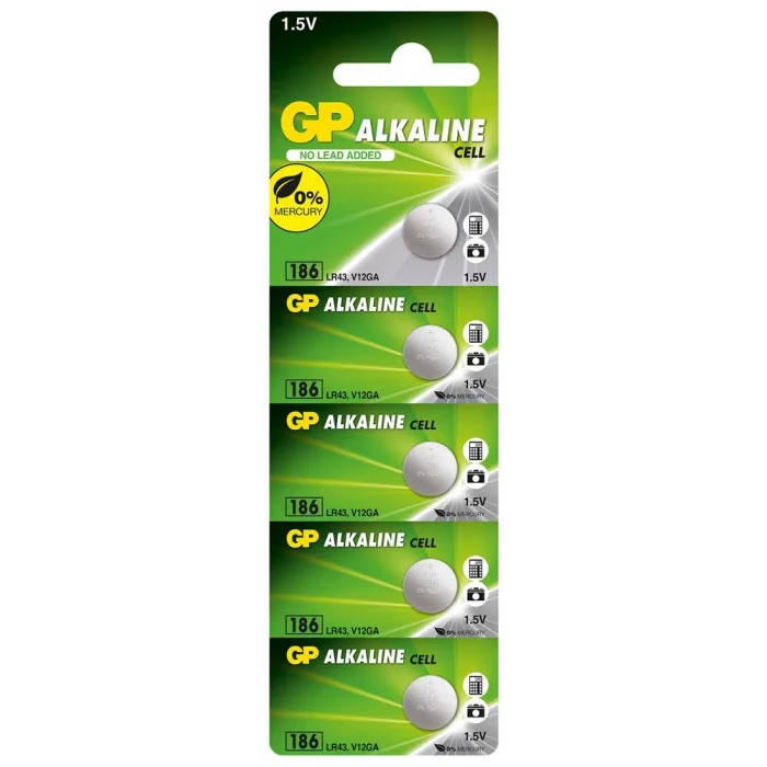 GP GP186-C5 LR43 AG12 Alkalin Düğme Pil 5li Paket