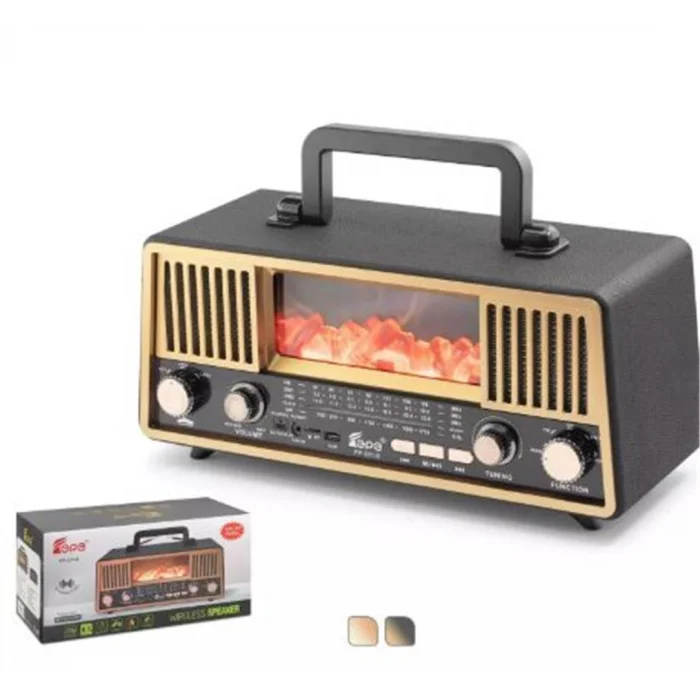 HADRON FP331S Bluetooth Nostaljik Hoparlör FM RGB Alev Efektli Solar Panelli - Siyah