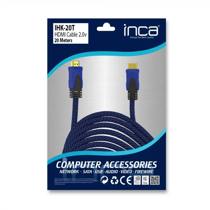 Inca IHK-20T 2.0 20mt  Altın Uç  Hdmı Kablo 18 Gbps 4K& 2K & FULL HD