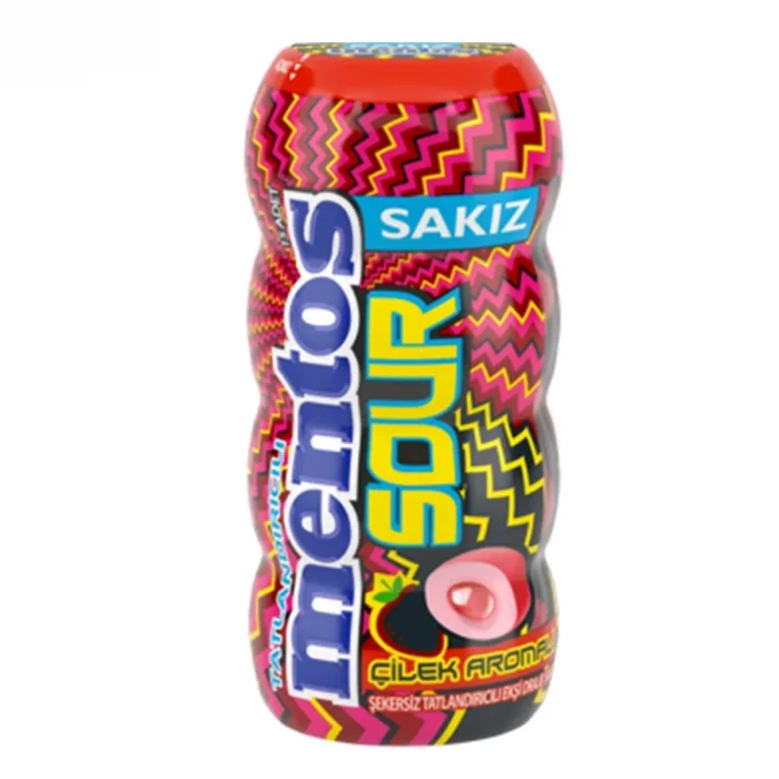 Mentos Sakız Sour Çilek Bidon 30 Gram x 12 Adet