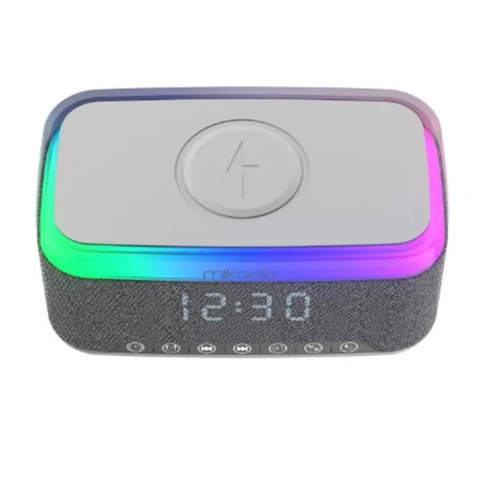 Mikado MD-W8 1200mAh 10W Gri BT,USB,Kablosuz Şarjlı RGB-Gece Lambası Özellikli Alarmlı Saat Speaker