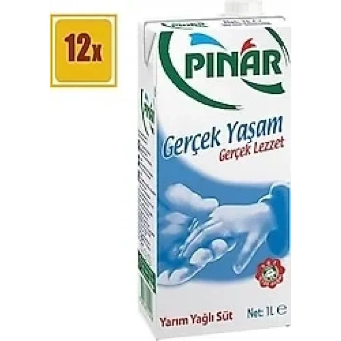 Pınar Süt Yarım Yağlı 1 Litre  x 12 Adet