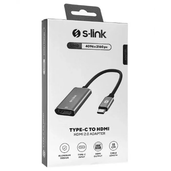 S-link SWV-USBC028 4K@30Hz Gri Metal Type-C to HDMI Adaptör
