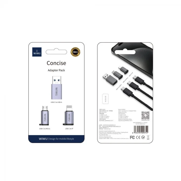 Wiwu Wi-C031 Concise Serisi 3in1 Type-C to USB-A/Micro Usb/Lightning OTG Adaptör Paketi