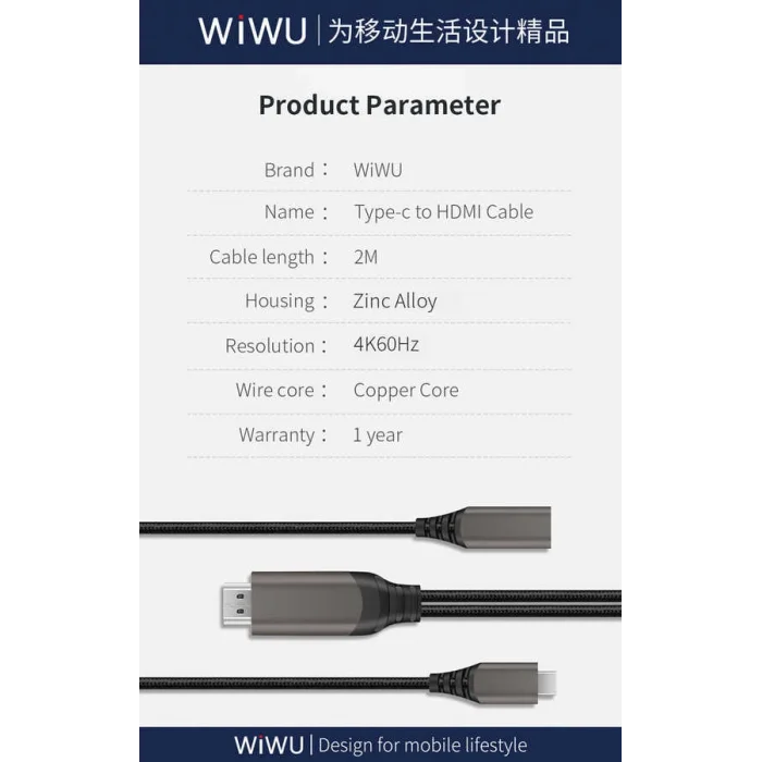 Wiwu X10 Type-C to HDMI Kablo