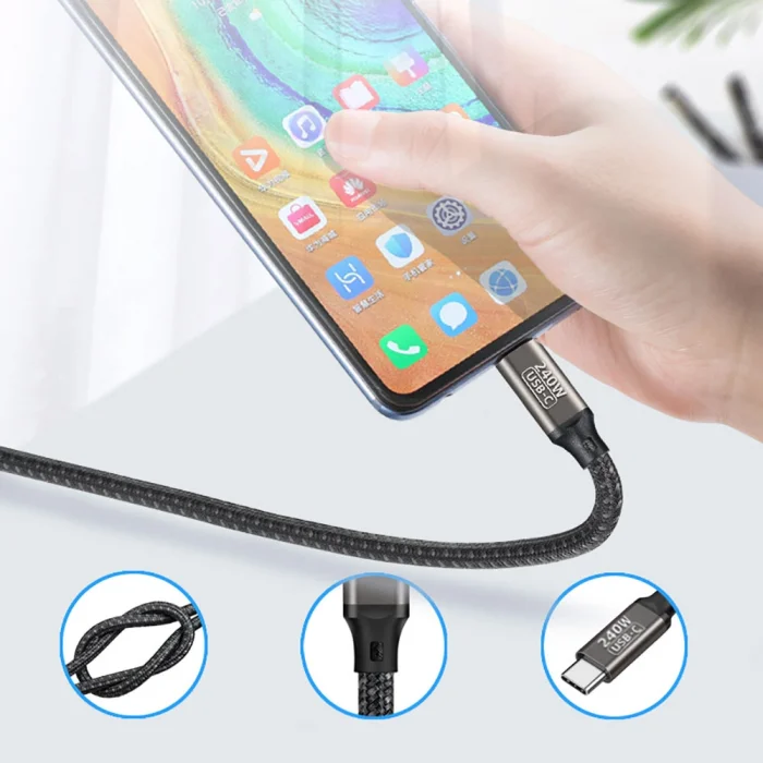 Zore QG02 Type-C to Type-C PD3.1 Data Kablosu 240W 480Mbps 0.5 Metre