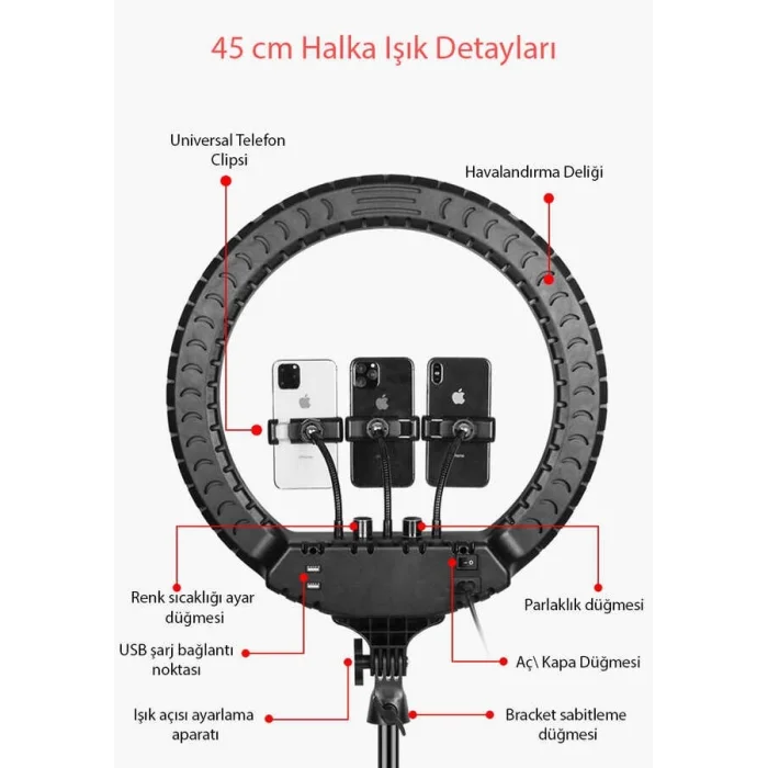 Zore RL-18 Işıklı Telefon Tutucu Ring Light