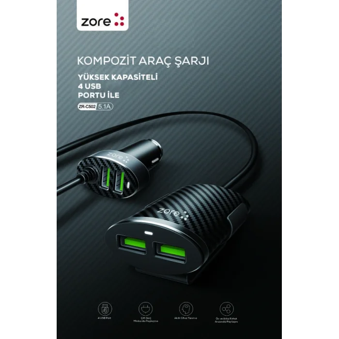 Zore ZR-C502 2+2 Araç Şarj Seti