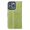 Apple iPhone 13 Pro Uyumlu Deri Cüzdanlı Kılıf Antik yeşil