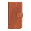 Apple iPhone 16 Plus uyumlu, Hakiki Deri, El Yapımı, Cüzdanlı Kılıf, Karamel