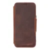 Apple iPhone 16 Pro Max uyumlu, Hakiki Deri, El Yapımı, Cüzdanlı Kılıf, Antik Kahve