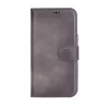 Apple iPhone 16 uyumlu, Hakiki Deri, El Yapımı, Cüzdanlı Kılıf, Gölgeli Gri