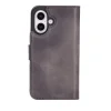Apple iPhone 16 uyumlu, Hakiki Deri, El Yapımı, Cüzdanlı Kılıf, Gölgeli Gri