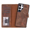 Samsung Galaxy S25 Ultra uyumlu, Hakiki Deri, El Yapımı, Cüzdanlı Kılıf, Antik Kahve