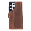 Samsung Galaxy S25 Ultra uyumlu, Hakiki Deri, El Yapımı, Cüzdanlı Kılıf, Antik Kahve