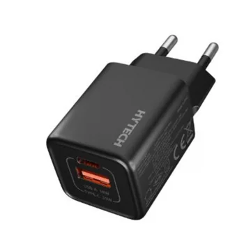 Hytech HY-XEG35 Type USB-C 35W PD + 18W USB QC 3.0 GAN PD-PPS Siyah Hızlı Ev Şarj Adaptörü