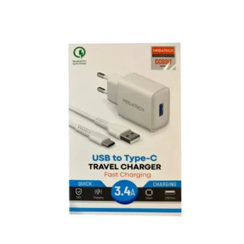 Megatech CC-03 (MT-Ct34 )3.4A Type-C Usb Kablo+ Ev Şarj Adaptör Hızlı Şarj
