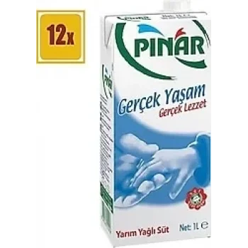 Pınar Süt Yarım Yağlı 1 Litre  x 12 Adet
