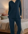 Bicomi Önden Düğmeli, Kolay Kullanım Gece Mavisi Şık Pijama Seti