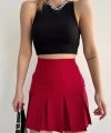 BİÇOMİ Altı geniş pileli etek bordo s24729
