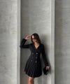 BİÇOMİ Altı piliseli uzun kollu ceket elbise siyah s255016