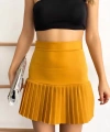BİÇOMİ Altı pliseli mini etek hardal s24705