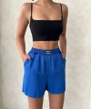 BİÇOMİ Armalı keten şort saks mavisi s251003
