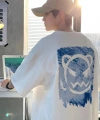 Biçomi Baskılı Oversize Bisiklet Yaka T-shirt - Beyaz