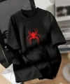 Biçomi Baskılı Oversize Bisiklet Yaka T-shirt - Siyah