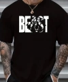 Biçomi Baskılı Oversize Bisiklet Yaka T-shirt - Siyah