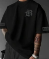 Biçomi Baskılı Oversize Bisiklet Yaka T-shirt - Siyah