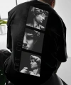 Biçomi Baskılı Oversize Bisiklet Yaka T-shirt - Siyah