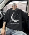 Biçomi Baskılı Oversize Bisiklet Yaka T-shirt - Siyah