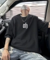 Biçomi Baskılı Oversize Bisiklet Yaka T-shirt - Siyah