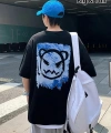 Biçomi Baskılı Oversize Bisiklet Yaka T-shirt - Siyah