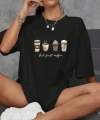 Biçomi Baskılı Oversize Bisiklet Yaka T-shirt - Siyah