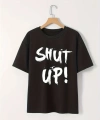 Biçomi Baskılı Oversize Bisiklet Yaka T-shirt - Siyah