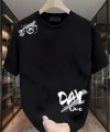 Biçomi Baskılı Oversize Bisiklet Yaka T-shirt - Siyah