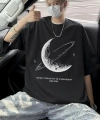 Biçomi Baskılı Oversize Bisiklet Yaka T-shirt - Siyah