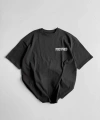Biçomi Baskılı Oversize Bisiklet Yaka T-shirt - Siyah