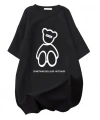 Biçomi Baskılı Oversize Bisiklet Yaka T-shirt - Siyah