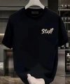 Biçomi Baskılı Oversize Bisiklet Yaka T-shirt - Siyah