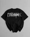 Biçomi Baskılı Oversize Bisiklet Yaka T-shirt - Siyah