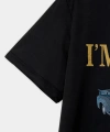 Biçomi Baskılı Oversize Bisiklet Yaka T-shirt - Siyah