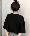Biçomi Baskılı Oversize Bisiklet Yaka T-shirt - Siyah