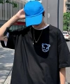Biçomi Baskılı Oversize Bisiklet Yaka T-shirt - Siyah