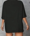 Biçomi Baskılı Oversize Bisiklet Yaka T-shirt - Siyah